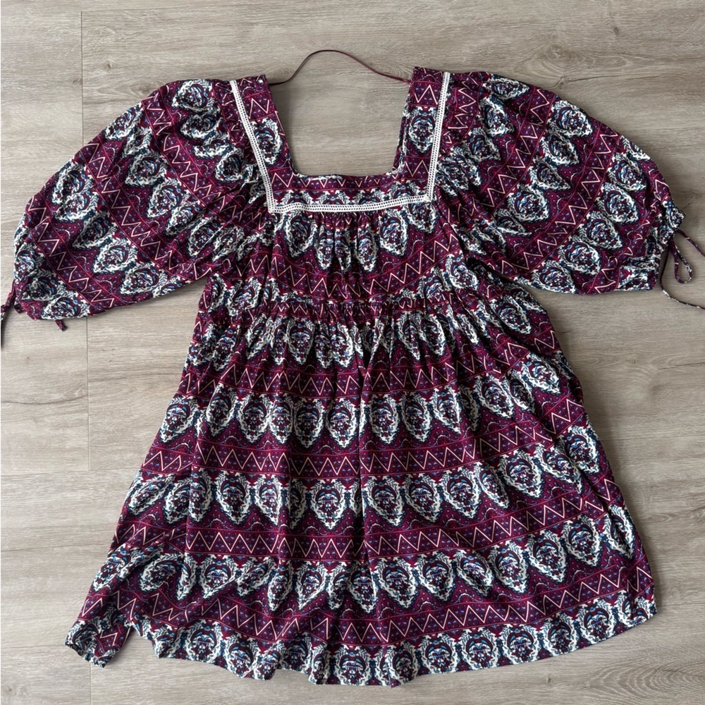 Umgee Mixed Print Boho Tiered Dress Women’s Size L